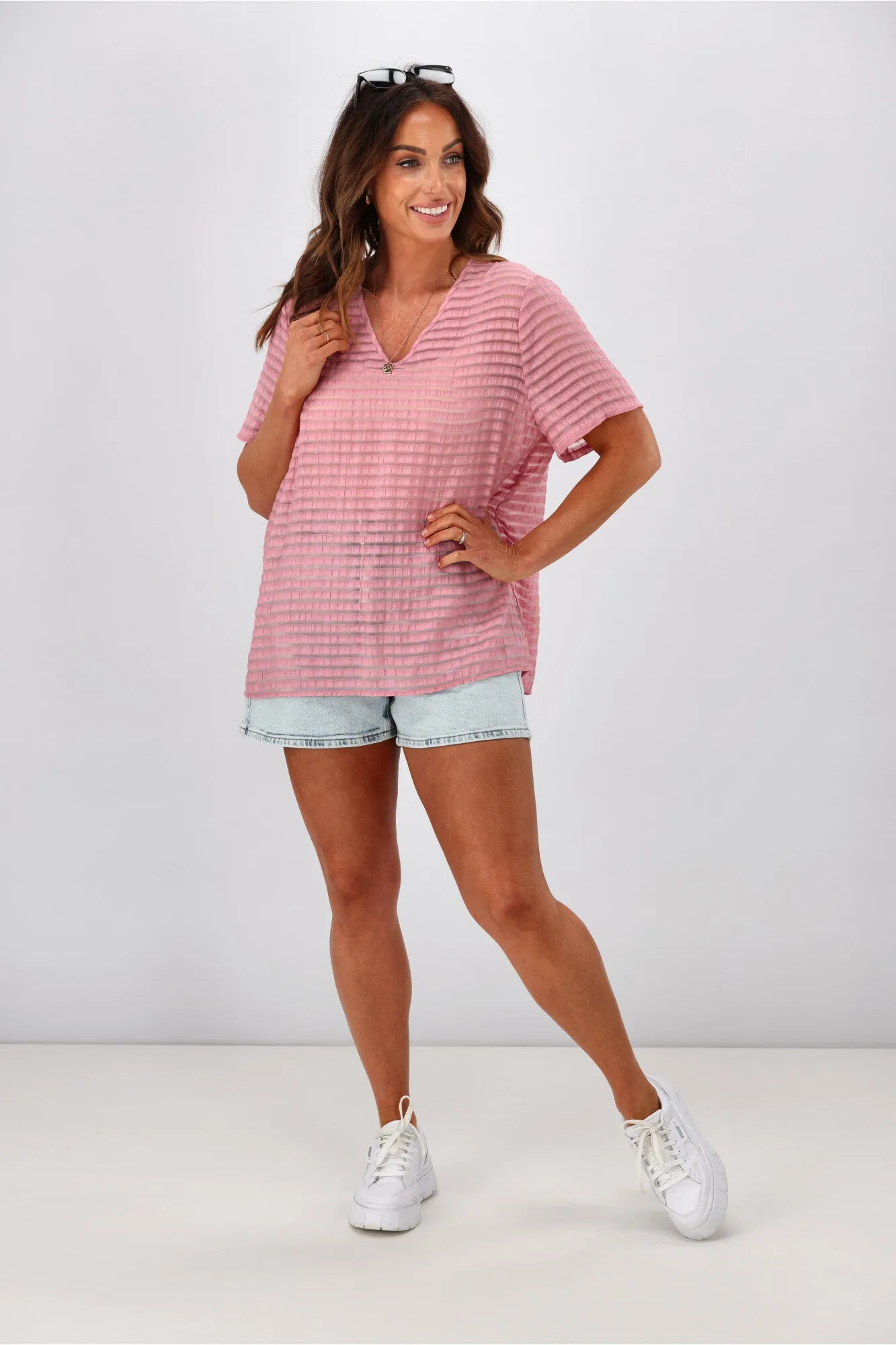 Gloss by Shine On Bobbi Textured Top Rose Pink