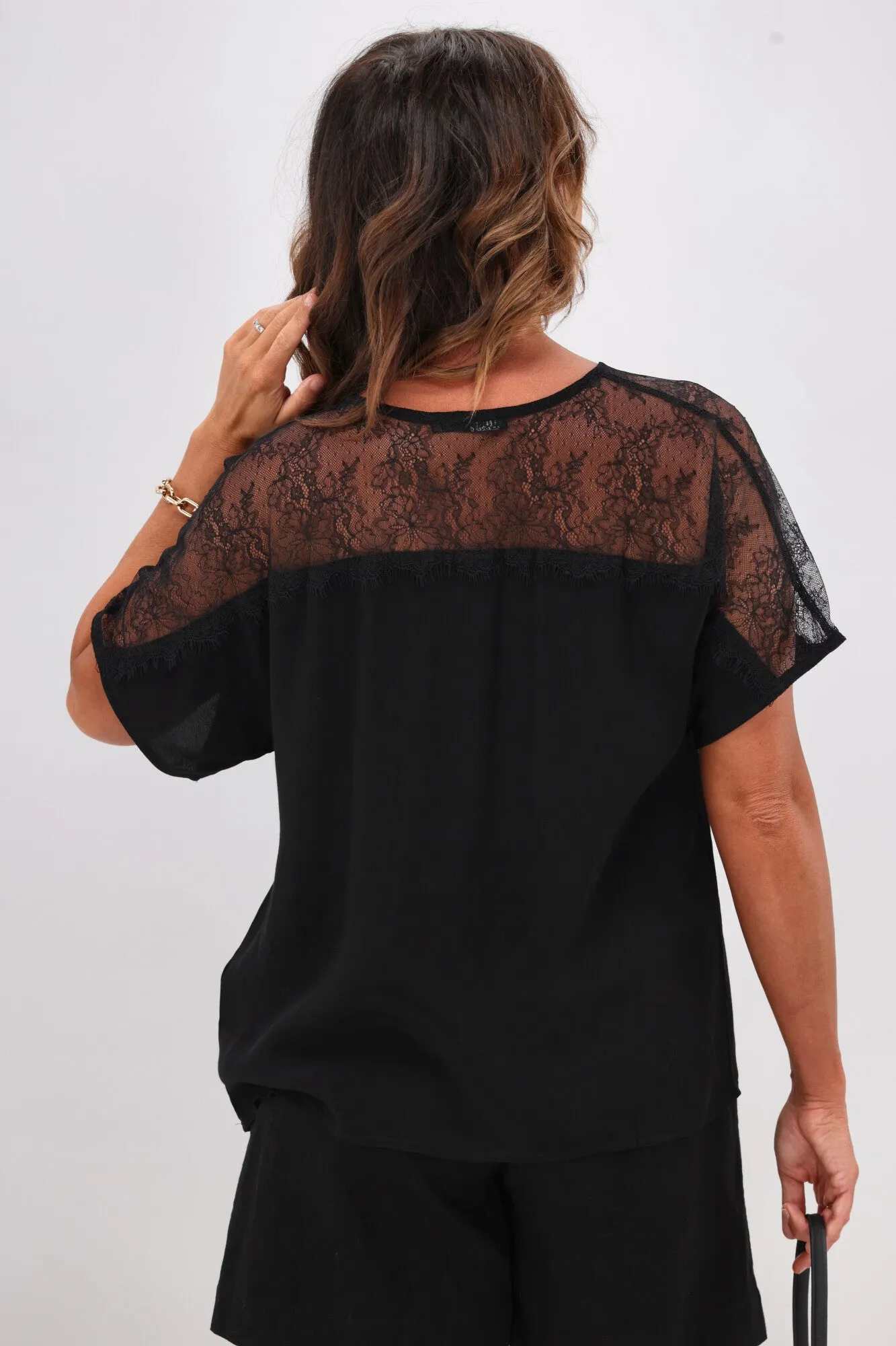 Gloss by Shine On India Lace Yoke Top Black