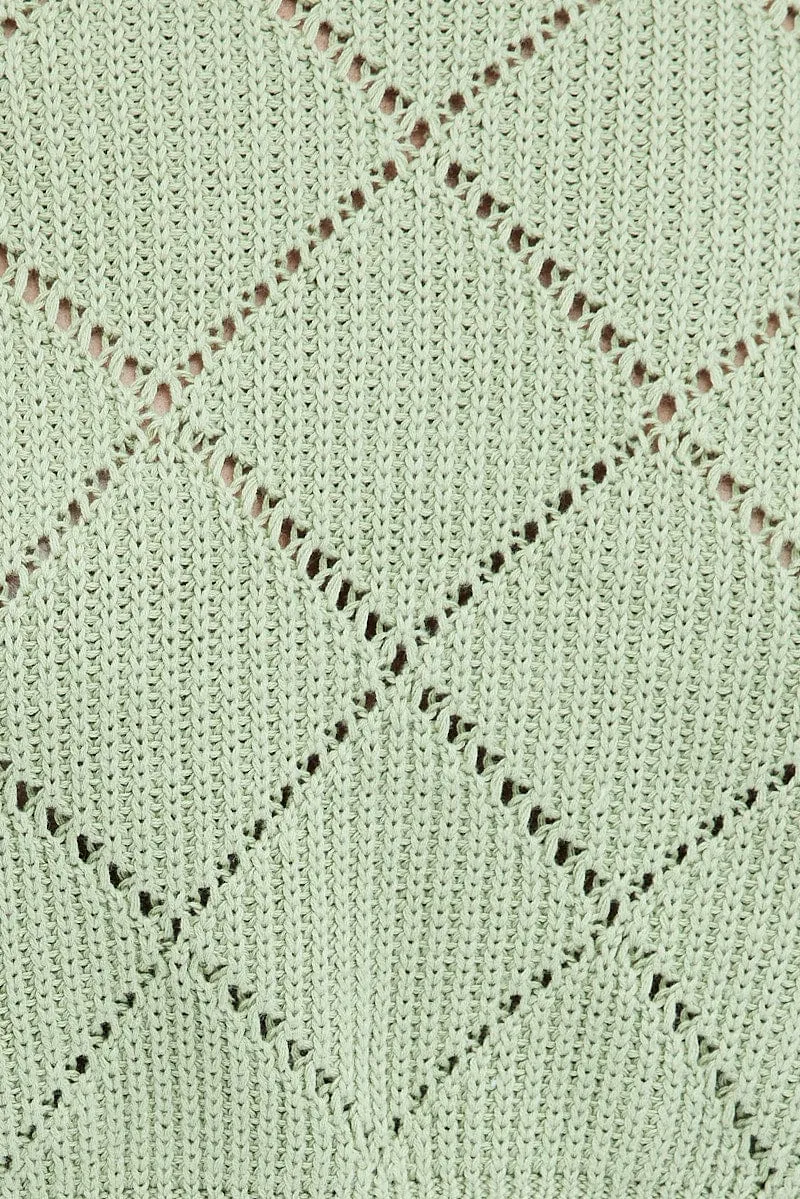 Green Knit Jumper Long Sleeve Crew Neck