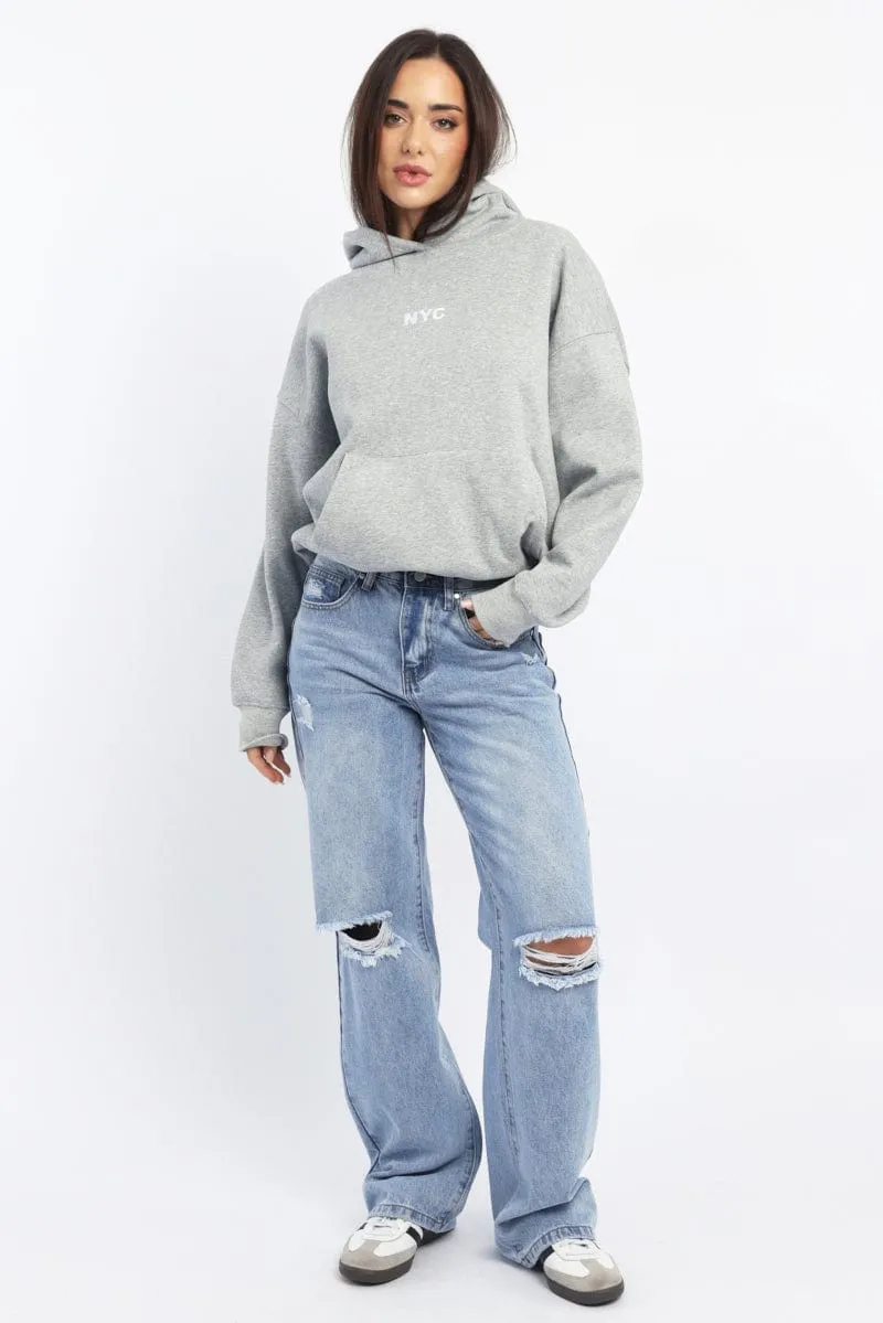 Grey Hoodie Sweater Long Sleeve