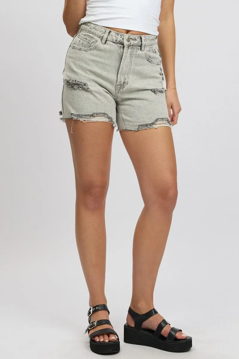 Grey Jorts Shorts High Rise