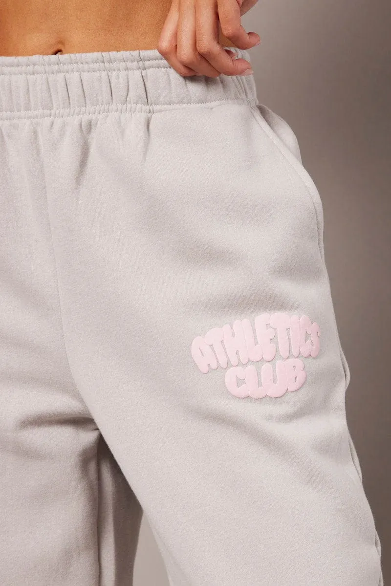 Grey Track Pants High Rise