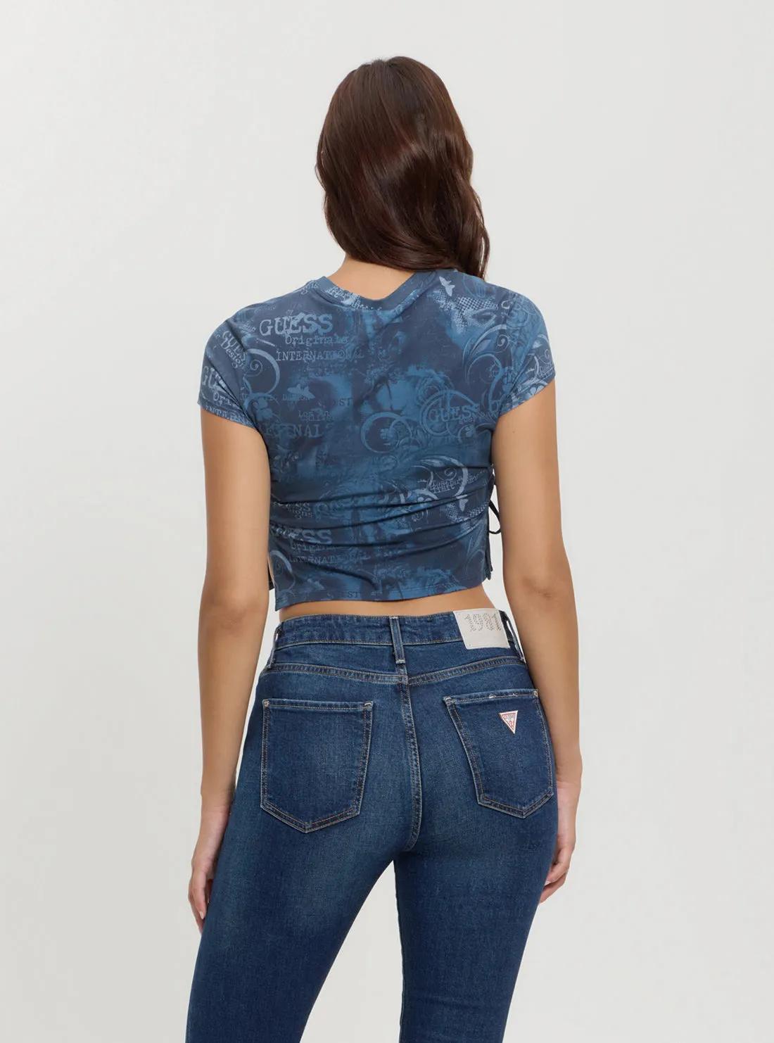 Guess Originals Blue Printed Tie-Up Tee