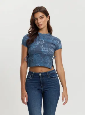 Guess Originals Blue Printed Tie-Up Tee