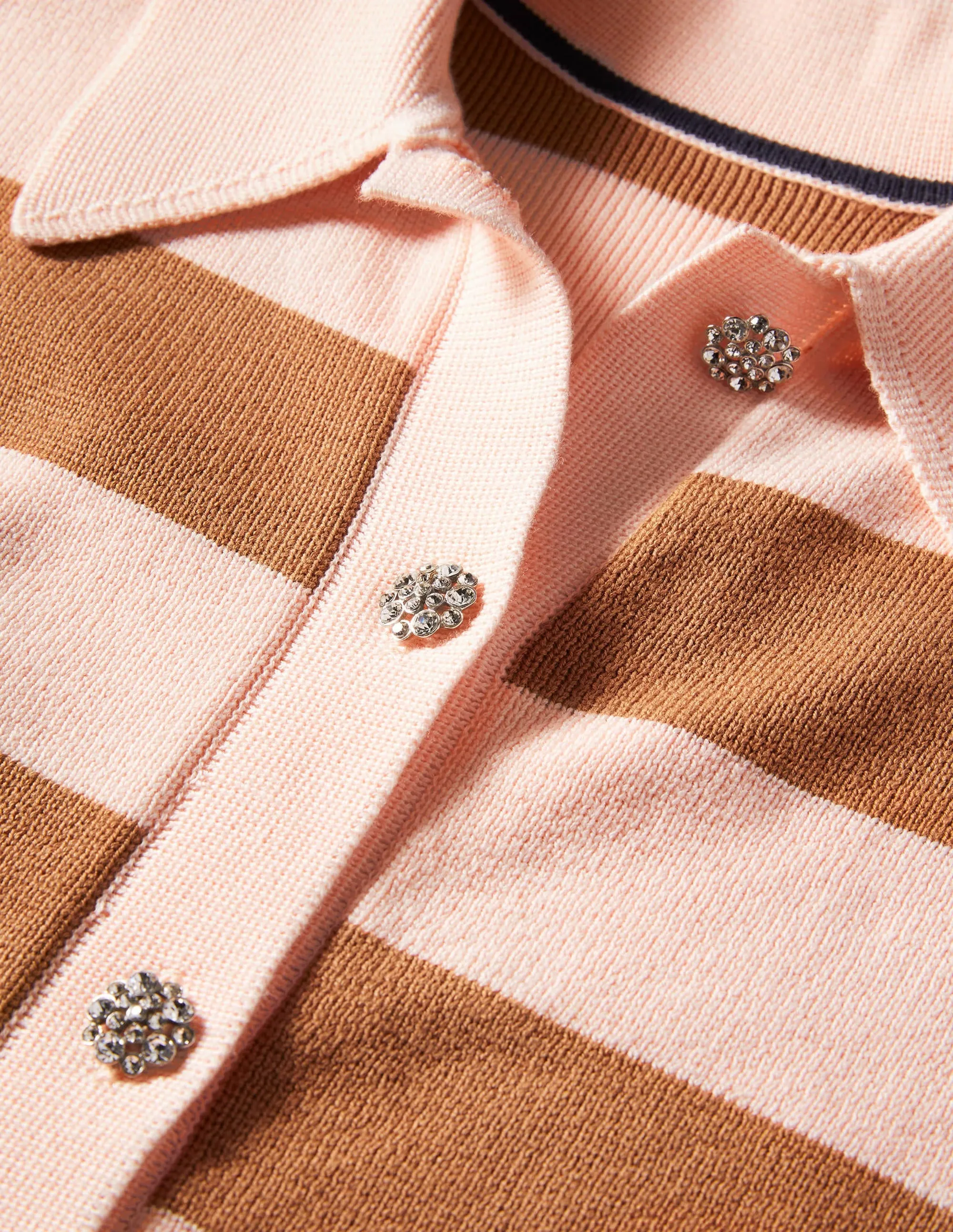 Jewel Button Collared Cardigan-Milkshake, Camel Stripe