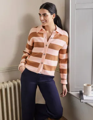 Jewel Button Collared Cardigan-Milkshake, Camel Stripe