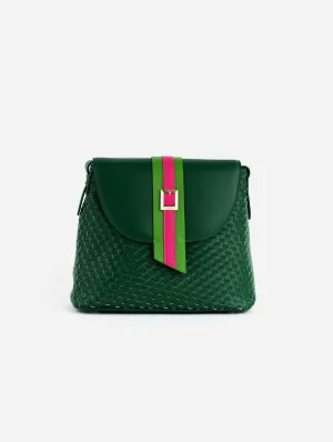 Kate Vegan Leather Basket Weave Crossbody Bag | Green