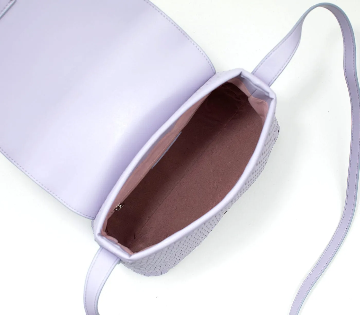 Kate Vegan Leather Basket Weave Crossbody Bag | Lilac