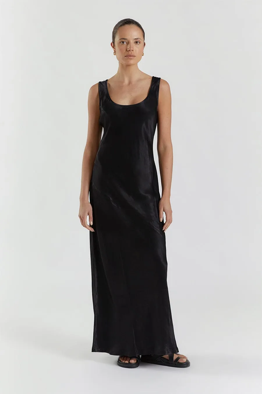 LEA BLACK SATIN MAXI DRESS