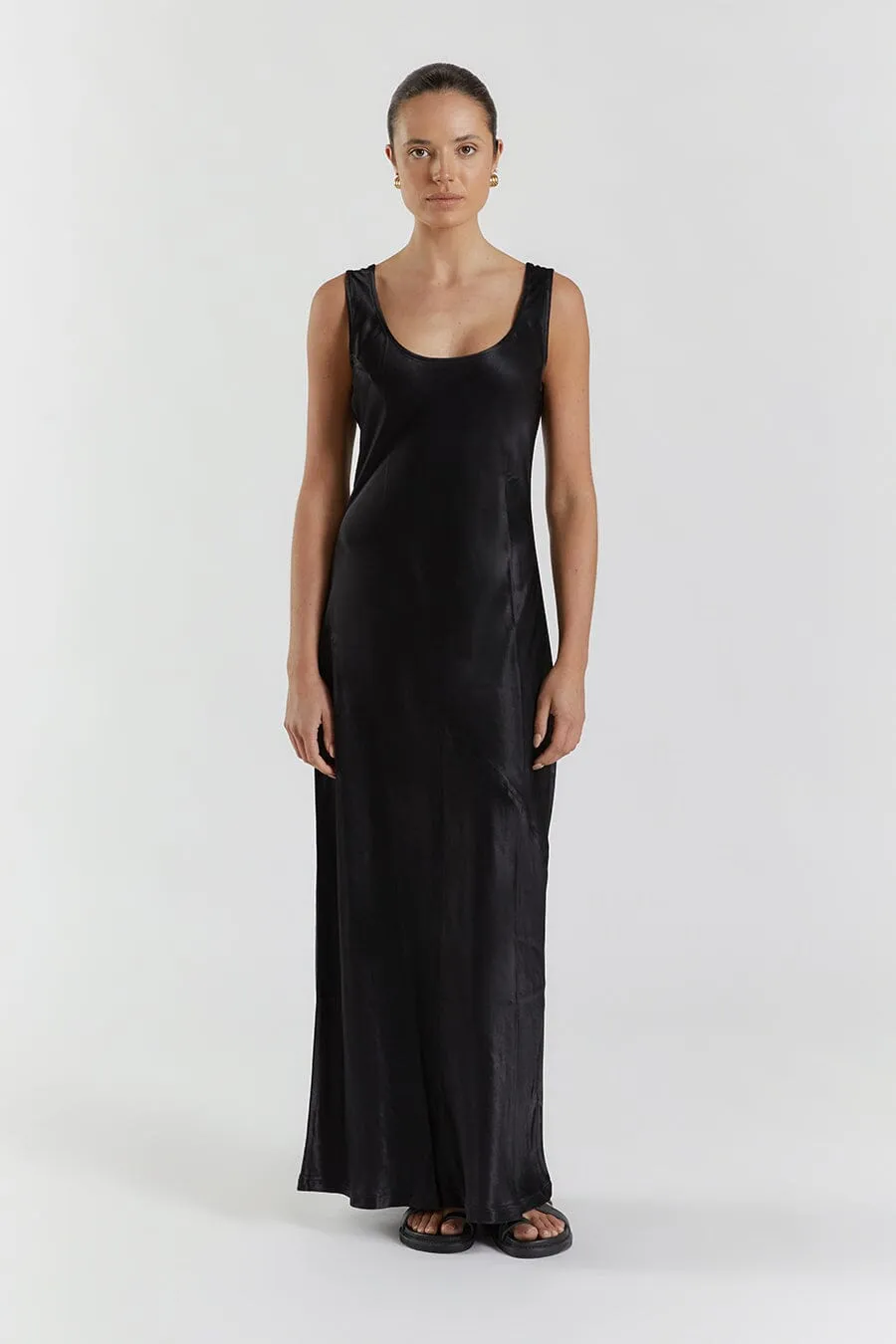 LEA BLACK SATIN MAXI DRESS