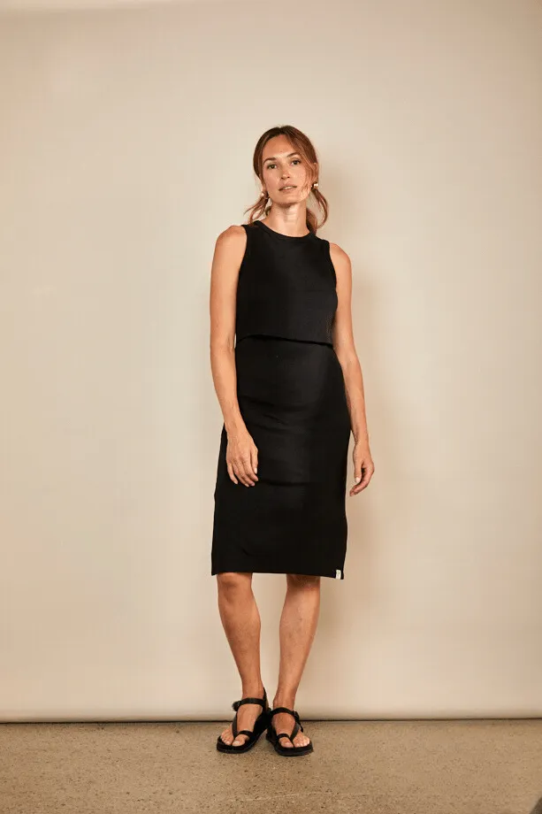 Nursing Sleeveless Cotton Dress | Charcoal Black