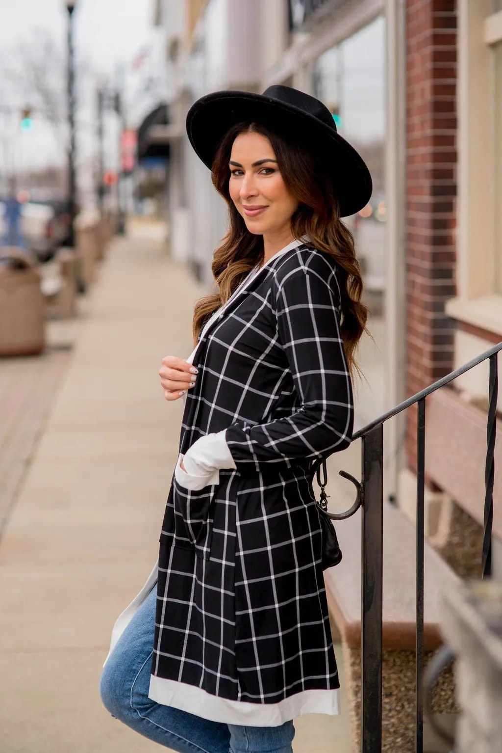 Plaid Solid Trimmed Tunic Cardigan