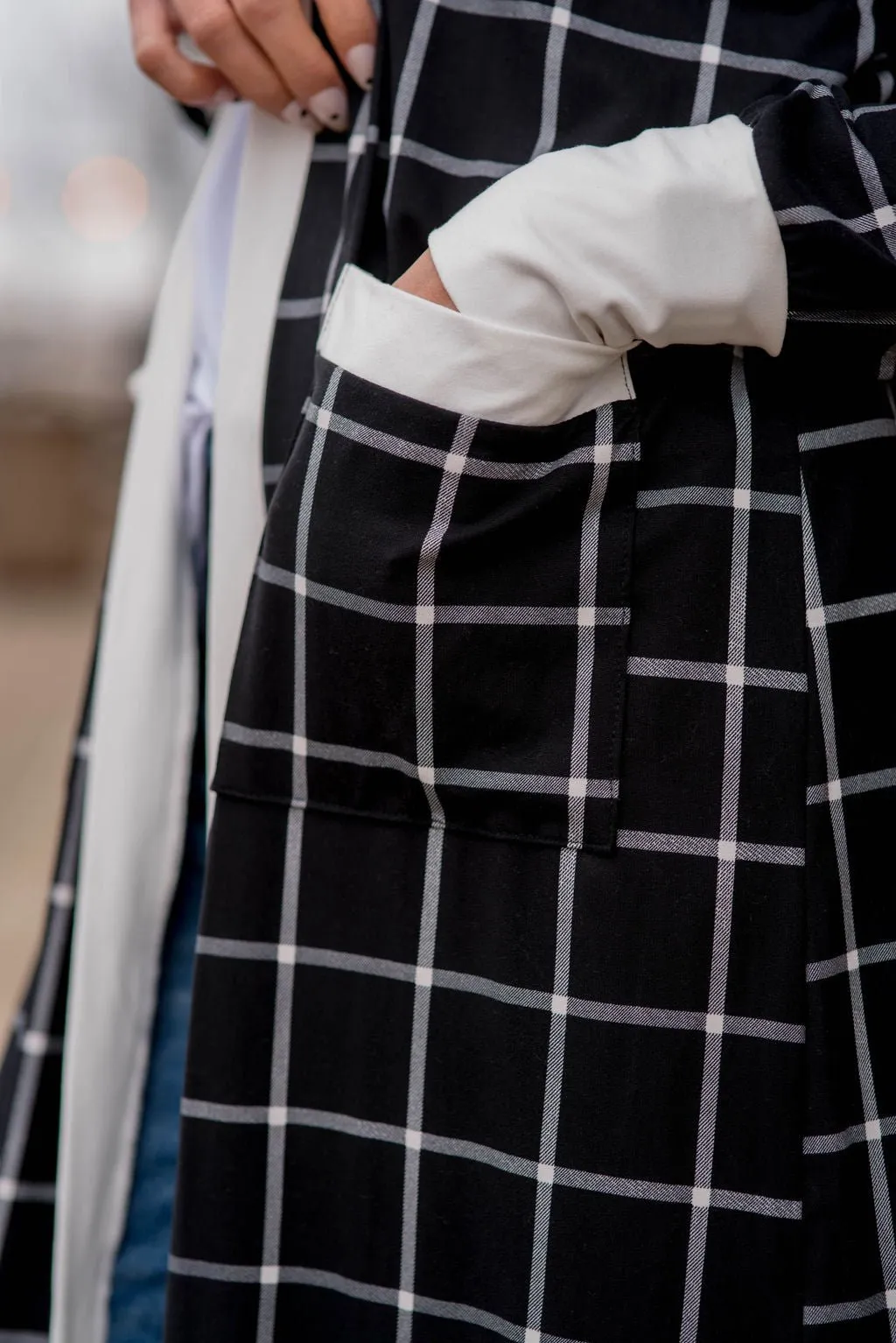 Plaid Solid Trimmed Tunic Cardigan