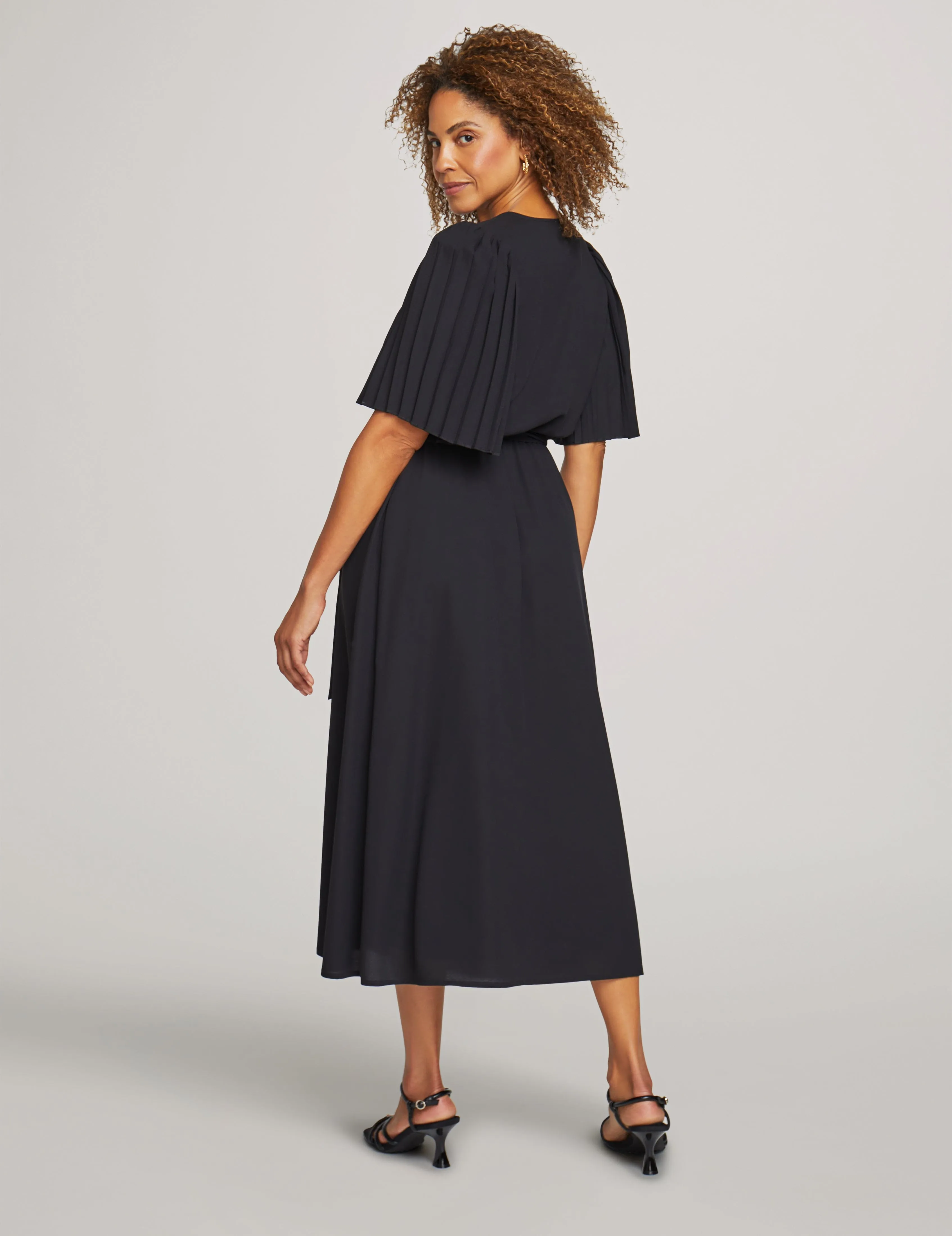 Pleated Flutter Sleeve Midi Dress- Sale