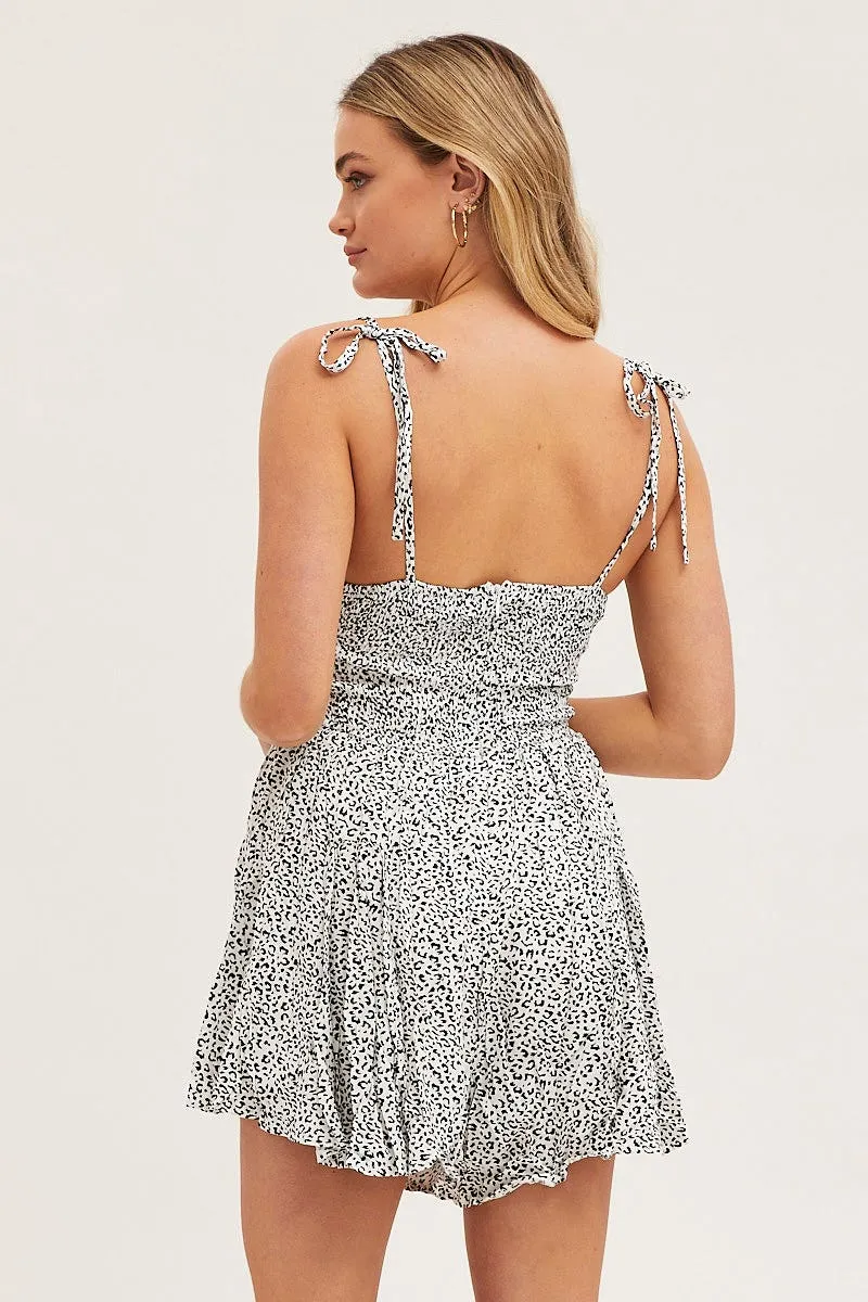 Print Gathered Bust Sleeveless Playsuit