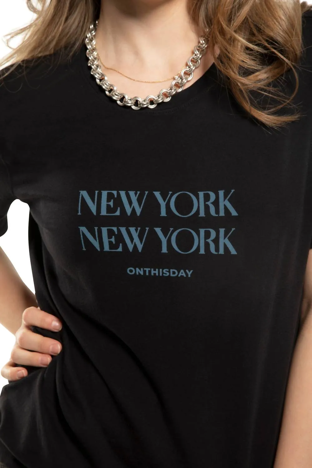"new York New York" Graphic Short Sleeve Knit Tee In Black