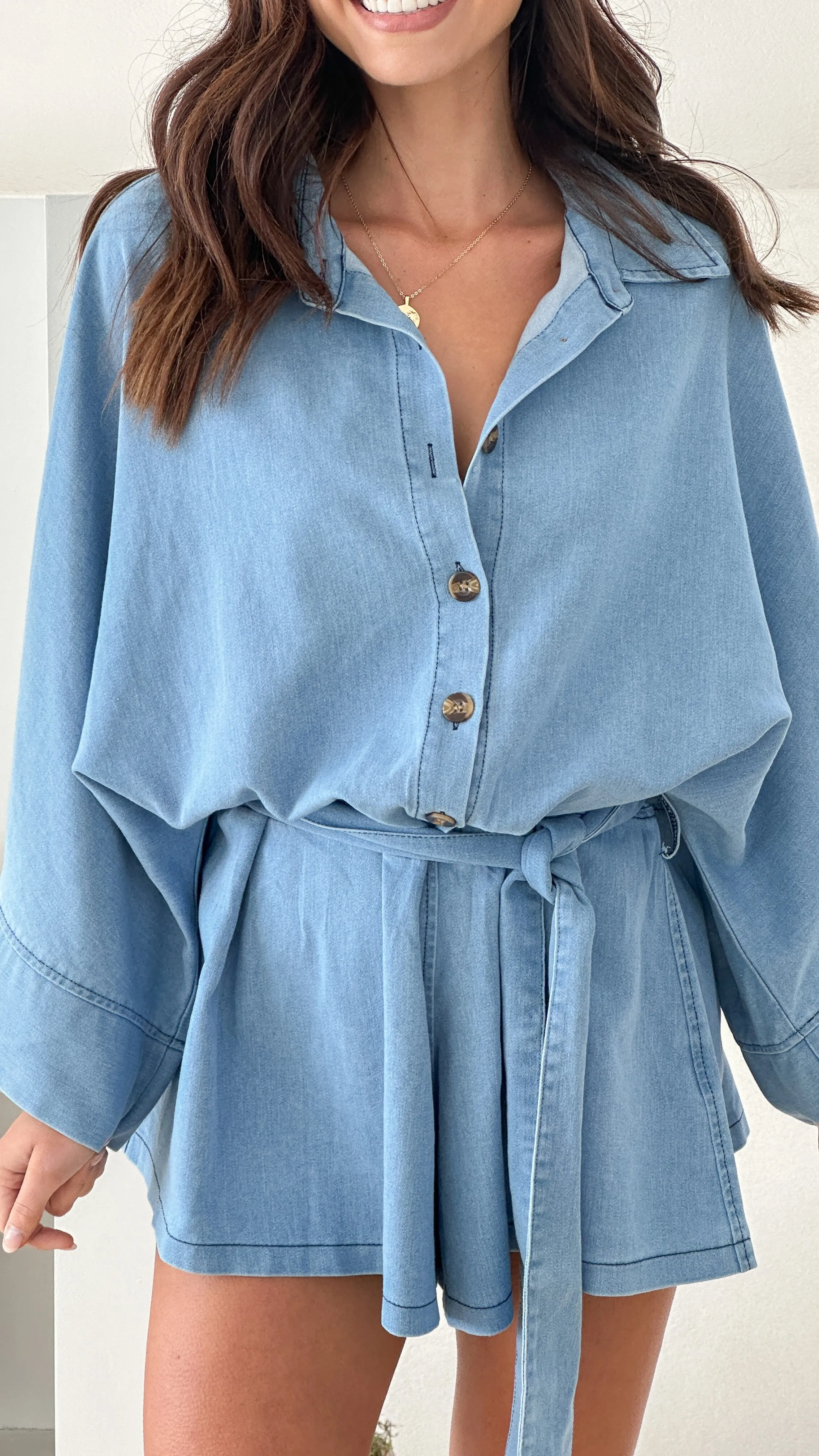 Sophia Playsuit - Mid Blue Denim