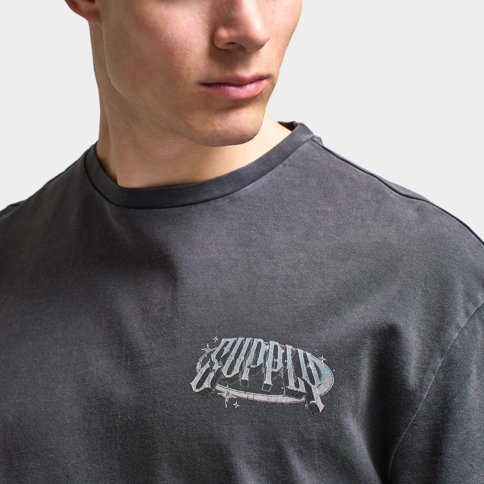 Supply & Demand Chrome Star Graphic T-Shirt / Washed Black