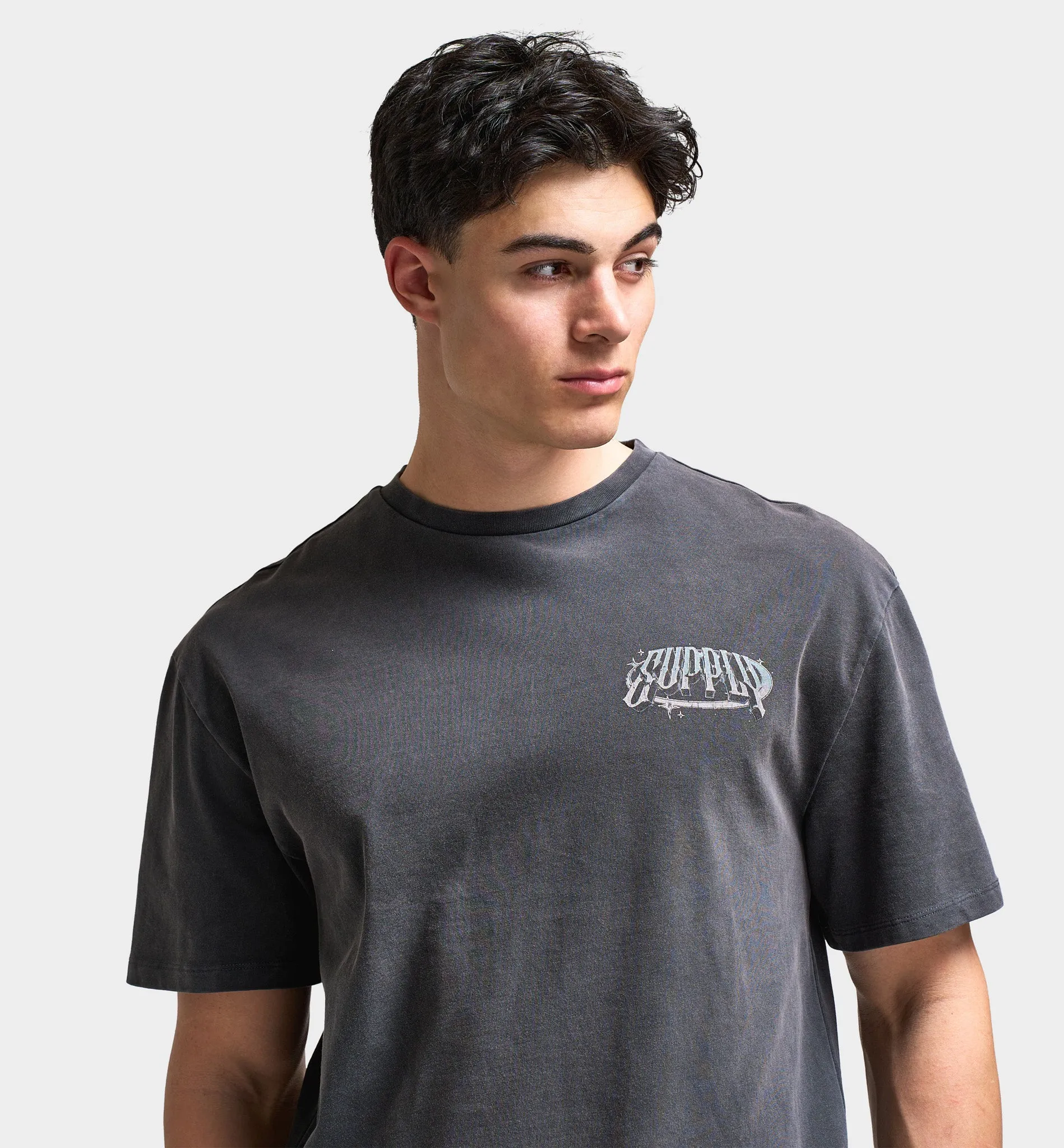 Supply & Demand Chrome Star Graphic T-Shirt / Washed Black
