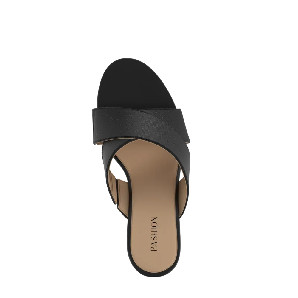 The Crissy Cross Slide - Coal Knit 3 Stiletto - FINAL SALE