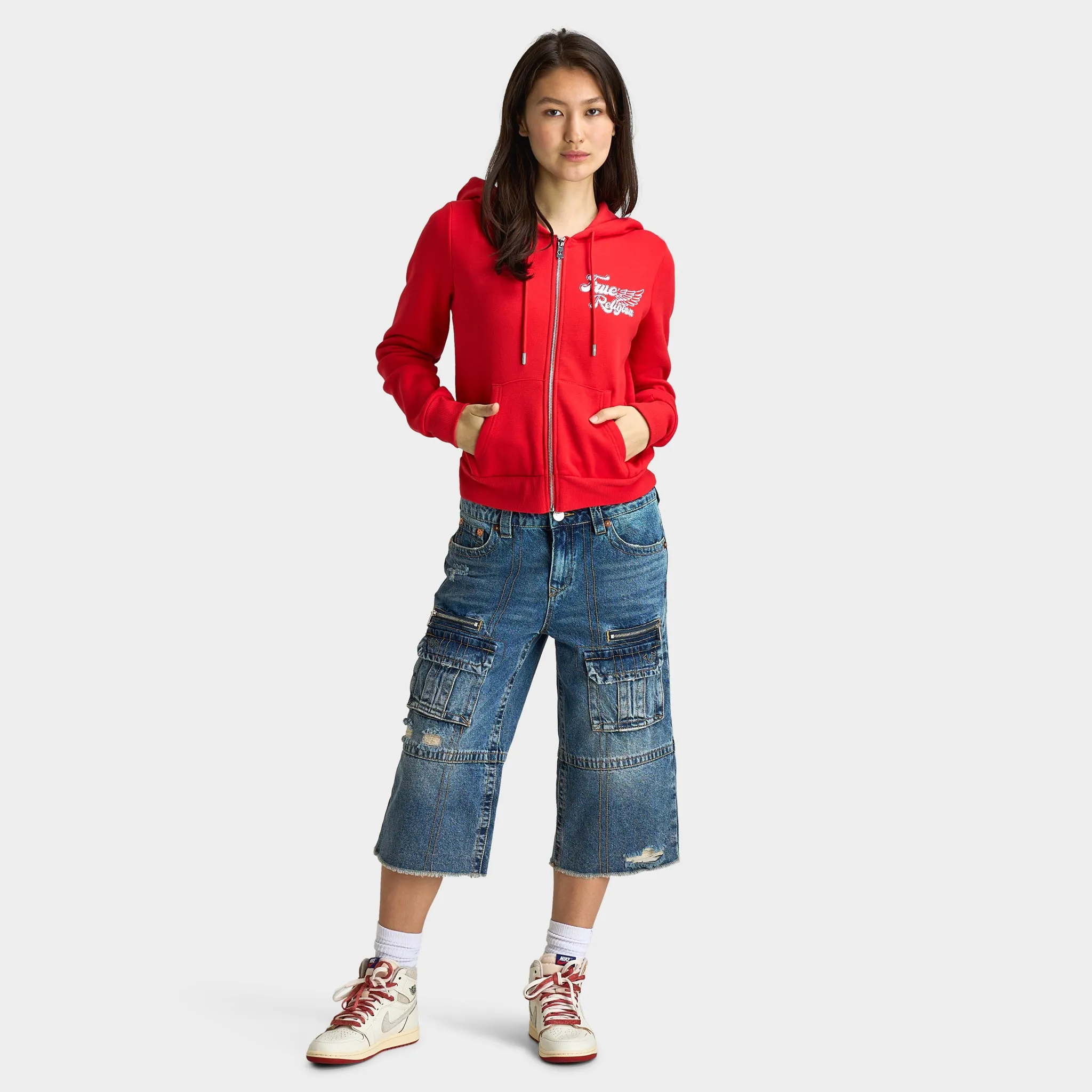 True Religion Crystal Wing Classic Zip Hoodie / Flame Scarlet