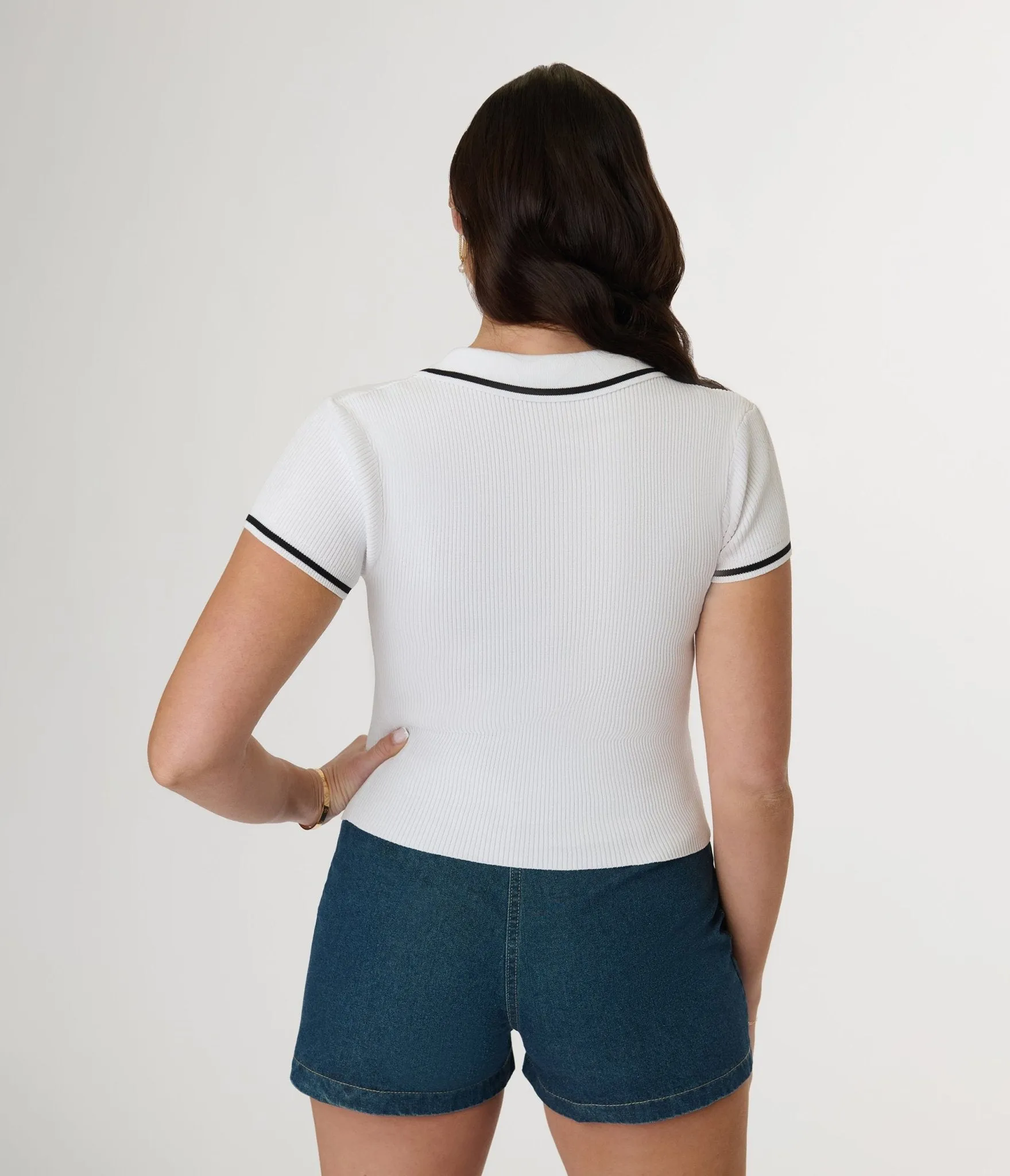 White Collared Polo Top