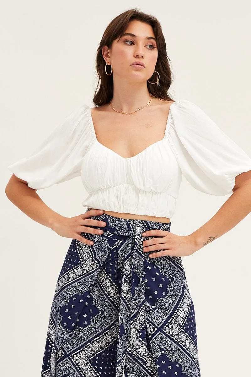 White Crop Top Short Sleeve Sweetheart
