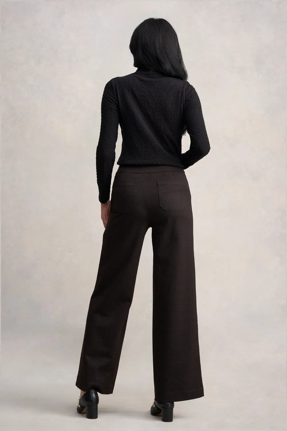 Wide Leg Ponte Pant - Black & Brown Check