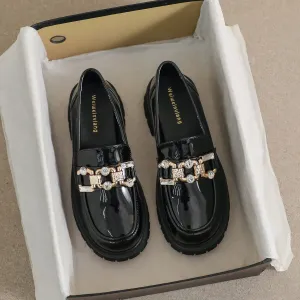 Women Soft Glossy Leather Retro Casual Loafers