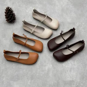 Women Spring Minimalist Soft Sole Leather One-Strap Flats
